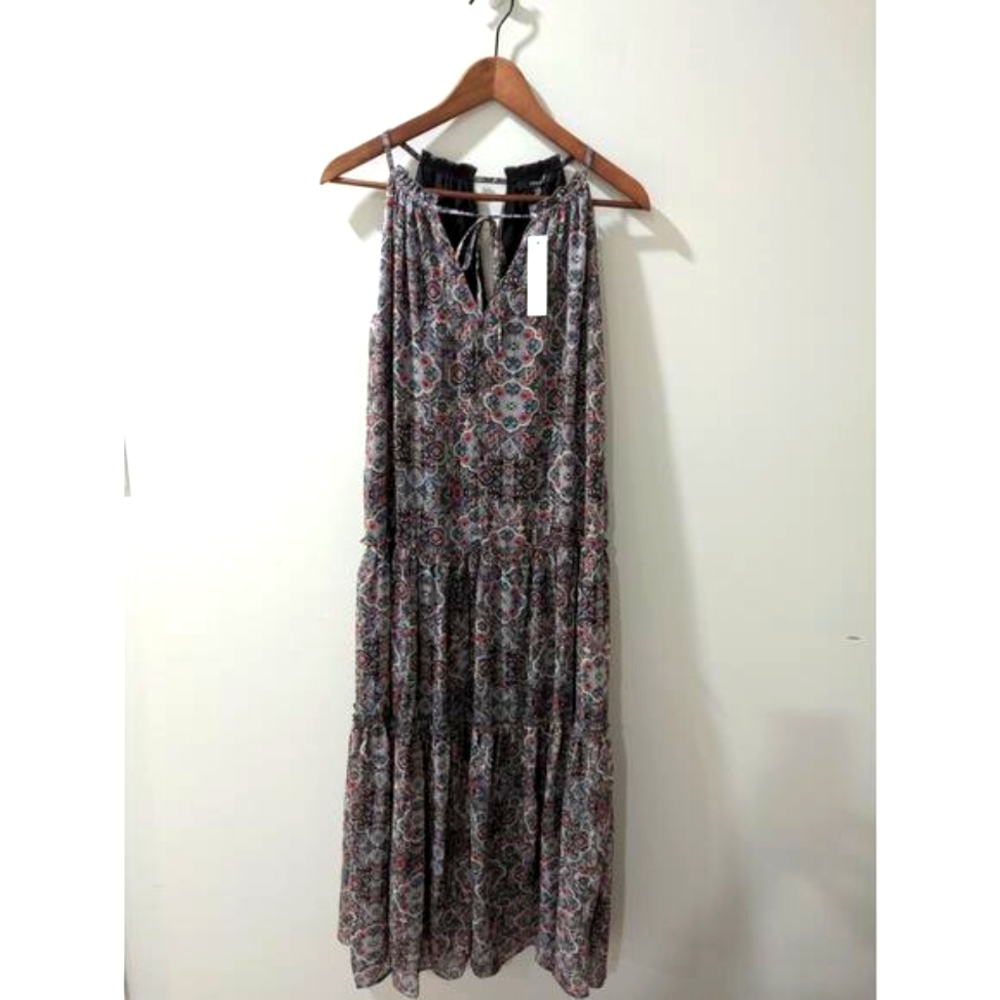 DREW Navy Medallion Tiered Maxi Dress NWT